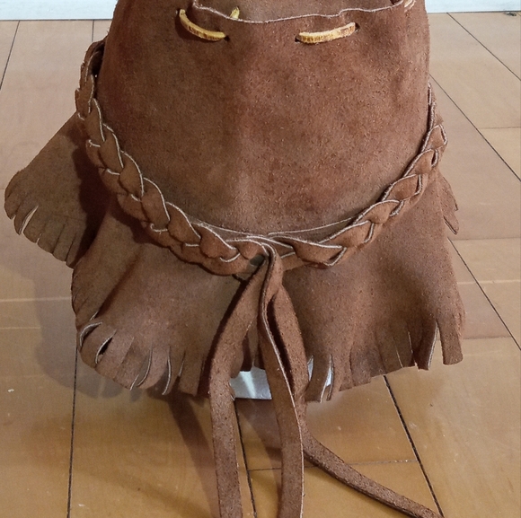 Handmade Vintage Suede bucket hat with leather stitching and braiding unisex - Picture 3 of 6